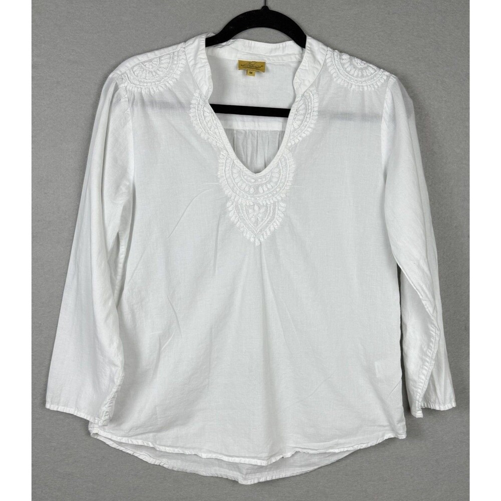 Roberta Roller Rabbit White Embroidered Cotton Tunic Top Womens Sz M Boho Blouse